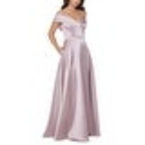Xscape Taffeta Off-The-Shoulder Evening Dress Pink